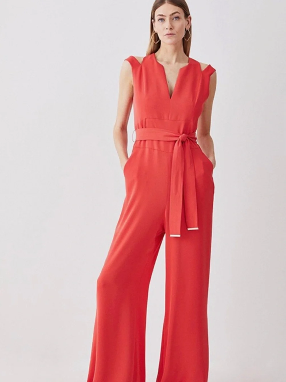Karen Millen Scarlet Wide-Leg Belted Jumpsuit - Picture 3 of 13